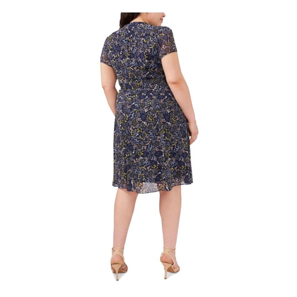 MSK Womens Navy Belted Pullover Pintucks Lined Split Shirt Dress Plus 18W - Picture 2 of 4